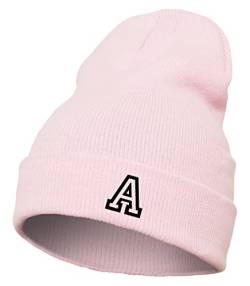 Schnoschi Rosa Strickmütze mit breitem Umschlag (Beanie Mütze) mit Initialen Bestickt für Herren, Damen, Jugendliche und Kinder von Schnoschi