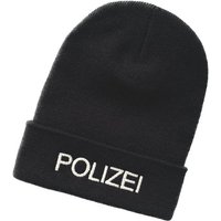 Schnoschi Strickmütze Strickmütze mit breiten Umschlag (Beanie Mütze) mit Polizei bestickt mit Umschlag von Schnoschi