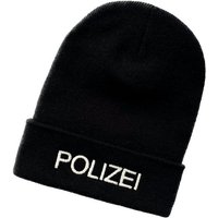 Schnoschi Strickmütze Strickmütze mit breiten Umschlag (Beanie Mütze) mit Polizei bestickt mit Umschlag von Schnoschi