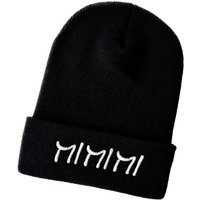 Schnoschi Strickmütze Wintermütze Mi Mi Mi (Long Beanie) bestickt Spruch Streetwear Unisex mit breitem Umschlag und Stickerei von Schnoschi