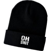 Schnoschi Strickmütze Wintermütze Oh shit (Long Beanie) bestickt Spruch Streetwear Unisex mit breitem Umschlag und Stickerei von Schnoschi