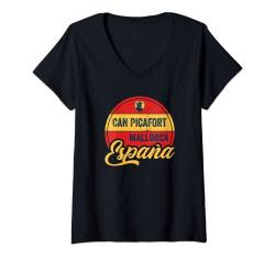 Damen Can Picafort Mallorca Balearen Spanien Espana T-Shirt mit V-Ausschnitt von Schöne Designs für Spanien Urlauber Liebhaber