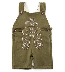 Baby Trachten Latzhose – Kinder Lederhose aus Terry-Fleece mit Stickereien – Strampler - Overall Trachtenhose Joni (110, Olive/grün) von Schöneberger Trachten Couture