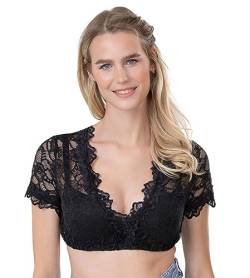 Damen Dirndlbluse aus Spitze Kurzarm schwarz - Elegante Stretch Dirndl Bluse Teil-transparent Thea (schwarz, 34) von Schöneberger Trachten Couture