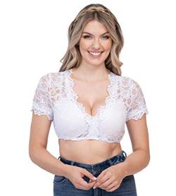 Dirndlbluse aus Spitze Kurzarm weiß - Elegante & Exklusive Damen Dirndl Bluse Teil-transparent Thea (50) von Schöneberger Trachten Couture