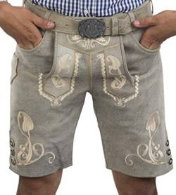 Herren Bergkristall helle/graue Lederhose kurz - inkl. Wappen Trachtengürtel - Trachten Lederhose Vintage mit Gürtel (52, grau) von Schöneberger Trachten Couture