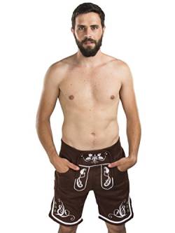 Herren Trachten Jogging Lederhose kurz - Jogginghose Sporthose Bestickt - Trachtenhose - Fitness Trachtenlederhose Adam (L, Braun) von Schöneberger Trachten Couture