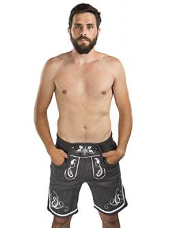 Herren Trachten Jogging Lederhose kurz - Jogginghose Sporthose Bestickt - Trachtenhose - Fitness Trachtenlederhose Adam (L, Dunkelgrau) von Schöneberger Trachten Couture