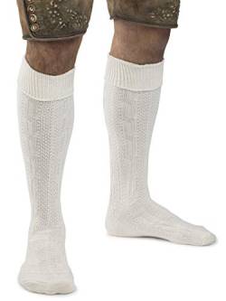 Herren Trachtensocken Klassik im Zopfmuster Design - Stricksocken Kniebund Strümpfe - Männer Trachten Strick-Socken (Beige, 39-42) von Schöneberger Trachten Couture