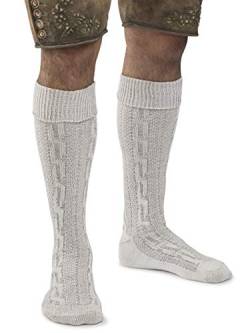 Herren Trachtensocken Klassik im Zopfmuster Design - Stricksocken Kniebund Strümpfe - Männer Trachten Strick-Socken (Natur, 43-46) von Schöneberger Trachten Couture