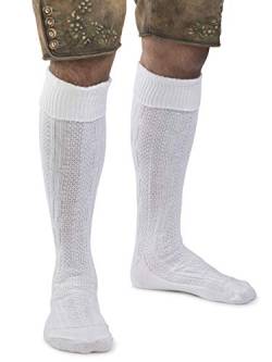 Herren Trachtensocken Klassik im Zopfmuster Design - Stricksocken Kniebund Strümpfe - Männer Trachten Strick-Socken (Weiss, 43-46) von Schöneberger Trachten Couture