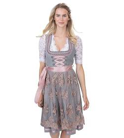 Schöneberger Trachten Couture Damen Dirndl inkl. handbestickter Spitzen-Schürze – Jacquard-Dirndl in grau/Altrosa Sophie (32) von Schöneberger Trachten Couture