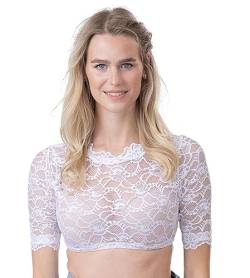 Schöneberger Trachten Couture Damen Dirndlbluse hochgeschlossen aus Teil-transparenter Spitze – weiße Stretch-Dirndl-Bluse Lene (38) von Schöneberger Trachten Couture