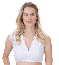 Schöneberger Trachten Couture Dirndlbluse aus Spitze - Weiss & Teil-transparent – Elegante Stretch Damen Dirndl Bluse kurz Lina (38) von Schöneberger Trachten Couture