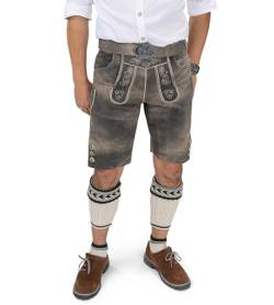 Schöneberger Trachten Couture Herren Lederhose kurz mit Trachtengürtel, Trachtenlederhose braun für Oktoberfest, Trachtenhose Starnberg (60) von Schöneberger Trachten Couture