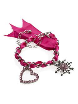 Trachten Armband Wiesn-Schweif - mit Herz und Edelweis Charm Anhänger - Armkette für Dirndl und Lederhose (Pink) von Schöneberger Trachten Couture