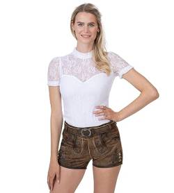 Trachtenbody aus Spitze - Elegante und taillierte Damen Trachten Bluse – Stretch Trachtenbody hochgeschlossen Teil-transparent Lea (40) von Schöneberger Trachten Couture