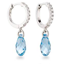 Schöner-SD Ohrhänger Creolen mit Kristall Tropfen 925 Silber Aquamarin blau von Schöner-SD