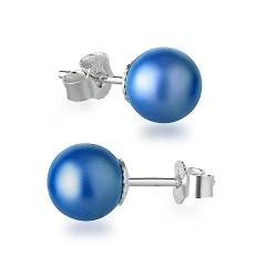 Schöner-SD Ohrringe Ohrstecker 925 Silber mit Perle rund Kugel 8mm Irid. Blue blau von Schöner-SD