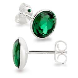 Schöner-SD Ohrstecker rund 925 Silber mit Markenkristall Emerald grün von Schöner-SD