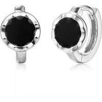 Schöner-SD Paar Creolen Silberohrringe Klappcreolen mit Emaille rund schwarz Kreis, 925 Silber von Schöner-SD
