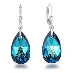 Schöner-SD 925 Silber Ohrringe Tropfen Kristall 22mm Bermuda Blue blau von Schöner Schmuck-Design