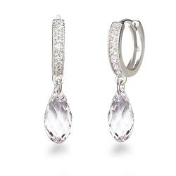 Schöner-SD Creolen mit 13mm Briolette Kristall Ohrringe 925 Silber Rhodium Crystal klar von Schöner Schmuck-Design