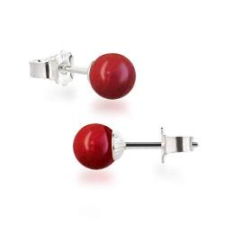 Schöner-SD Damen Ohrstecker 925 Silber mit runden Perlen Kugeln 6mm koralle-rot von Schöner Schmuck-Design