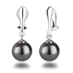 Schöner-SD Perlen Ohrclips Hänger Clip Ohrringe 925 Silber mit runden Perlen dunkel-grau von Schöner Schmuck-Design