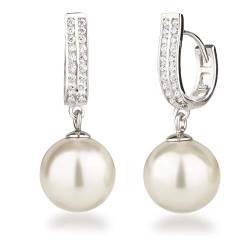 Schöner-SD Perlen Ohrringe Creolen mit großen Perlen 925 Silber Rhodium Farbe creme von Schöner Schmuck-Design