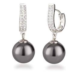 Schöner-SD Perlen Ohrringe Creolen mit großen Perlen 925 Silber Rhodium dunkelgrau von Schöner Schmuck-Design