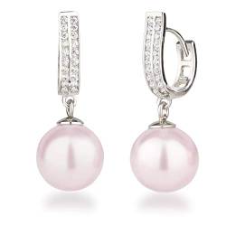 Schöner-SD Perlen Ohrringe Creolen mit großen Perlen 925 Silber Rhodium rosa von Schöner Schmuck-Design