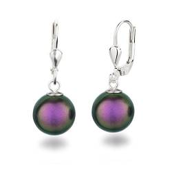 Schöner-SD Perlenohrringe 925 Silber Ohrhänger Perle hängend 10mm Iridescent Purple von Schöner Schmuck-Design