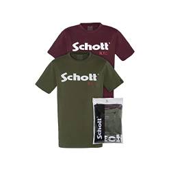 Schott NYC Herren Ts01mclogo T-Shir 2er Pack, Kaki/Bordeaux, L von Schott NYC
