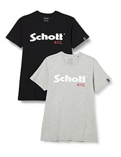 Schott NYC Herren Ts01mclogo T-Shirt 2er Pack, Black/H.Grey, M von Schott NYC