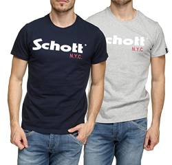 Schott NYC Herren Ts01mclogo T-Shirt 2er Pack, Navy/Grey, XL von Schott NYC