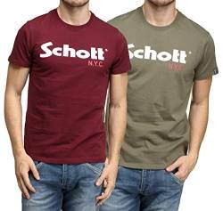 Schott Nyc Herren Ts01mclogo T-Shirt, 2er Pack, Mehrfarbig (Kaki/Bordeaux Kaki/Bordeaux), S von Schott NYC