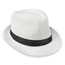 Schramm® Fedora Hut für Damen und Herren Panamahut mit Stoffband Sonnenhut in 5 Umfang 56-58cm 100% Polyester Gangster-Hut Trilby-Look, Farbe:Weiss von Schramm