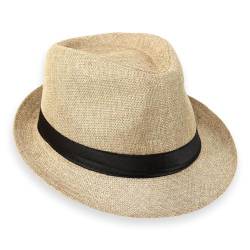 Schramm® Fedora Hut für Damen und Herren Panamahut mit Stoffband Sonnenhut in 5 Umfang 56-58cm 100% Polyester Gangster-Hut Trilby-Look, Farbe:beige von Schramm