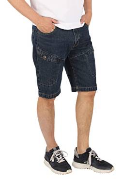 Schuerzenfabrik Jeanshose Herrenjeans kurz Jeansshorts im 5-Pocket-Design Shorts 100% Baumwolle, Größe: L / 34, dunkelblau mit Cargotasche von Schuerzenfabrik