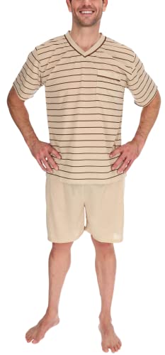 Schuerzenfabrik Pyjama Herren kurz Shirt und Hose Schlafanzug Schlafkleidung Nachtwäsche Nachtanzug, Größe:XXXL, Farbe:Beige von Schuerzenfabrik