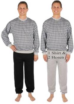 Schuerzenfabrik Pyjama Herren lang Shirt+2xHose Schlafanzug Schlafkleidung Nachtwäsche, Farbe:grau/schwarz, Größe:XL von Schuerzenfabrik