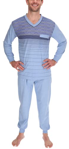 Schuerzenfabrik Pyjama Herren lang Shirt und Hose Schlafanzug Schlafkleidung Nachtwäsche Nachtanzug, Größe:XXL, Farbe:Blau von Schuerzenfabrik