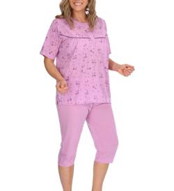 Schuerzenfabrik Pyjama Set Damen Oberteil kurz Unterteil 3/4 lang Baumwollmischung, Größe: L, Farbe: Lila von Schuerzenfabrik