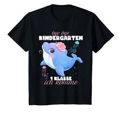 Kinder Einschulung Mädchen 2021 Delfin Bye Bye Kindergarten Schule T-Shirt von Schulkind 2021 Mädchen Geschenke Delfin 1 Klasse
