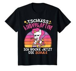 Kinder Tschüss Kindergarten Ich Rocke Jetzt Die Schule Einhorn T-Shirt von Schulkind Einschulung Designs & Geschenkideen