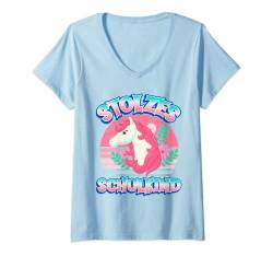 Damen Stolzes Schulkind T-Shirt mit V-Ausschnitt von Schulkind Einschulung Kinder Schule Mädchen