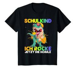 Kinder Schulkind 2024 Dino Dinosaurier ich rocke jetzt die Schule T-Shirt von Schulkind junge Erstklässler Kindergarten Abschied