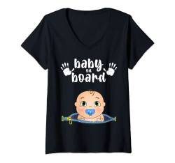 Damen Baby On Board Niedliches Design für schwangere Mütter Babybauch T-Shirt mit V-Ausschnitt von Schwangerschaft Babynachwuchs Babyparty Eltern