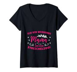 Damen Ich Bin Werdende Mama Und Kein Streichelzoo Baby Schwanger T-Shirt mit V-Ausschnitt von Schwangerschaft Geschenk Für Werdende Mutter Baby